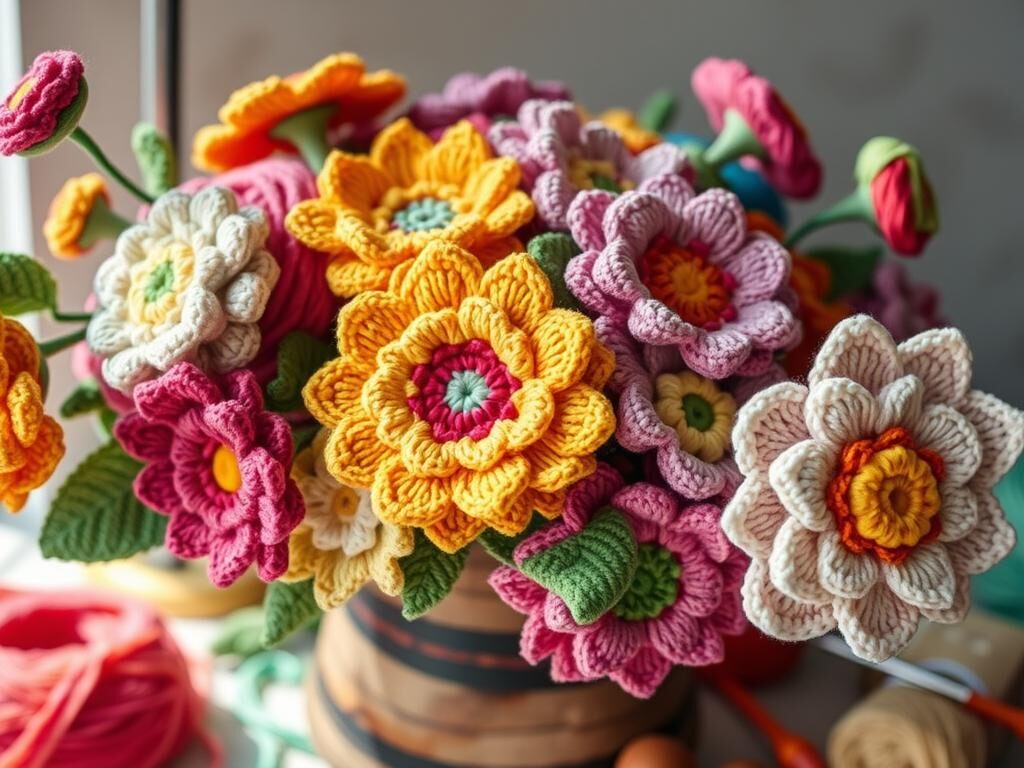 crochet flower bouquet assembly