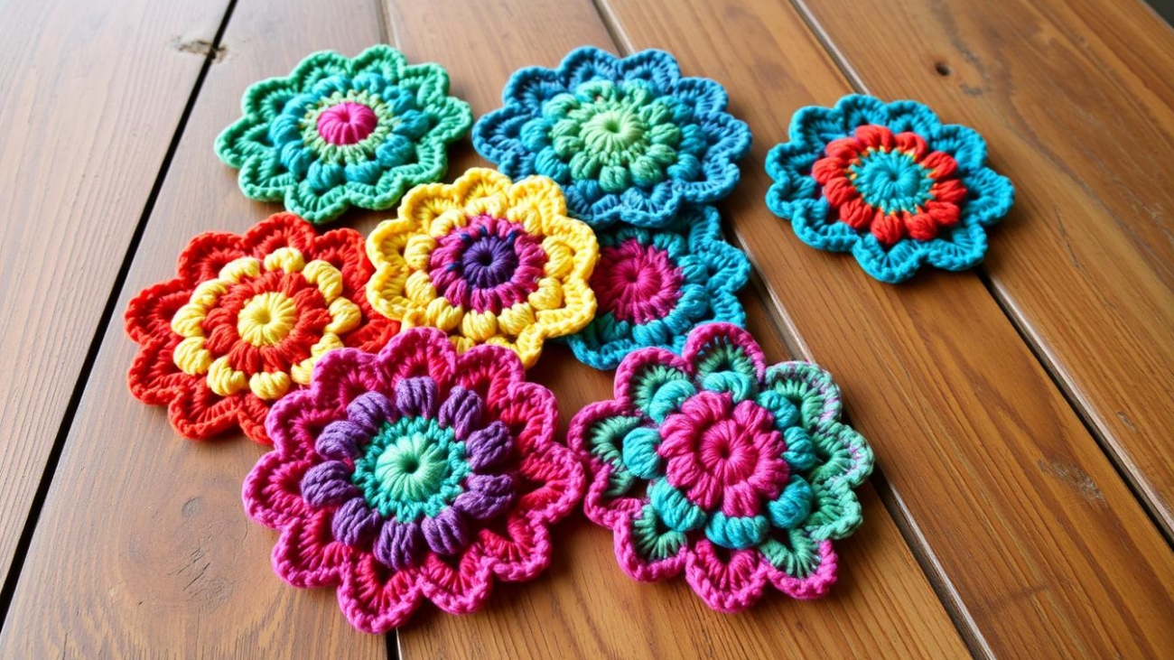 crochet flower coasters