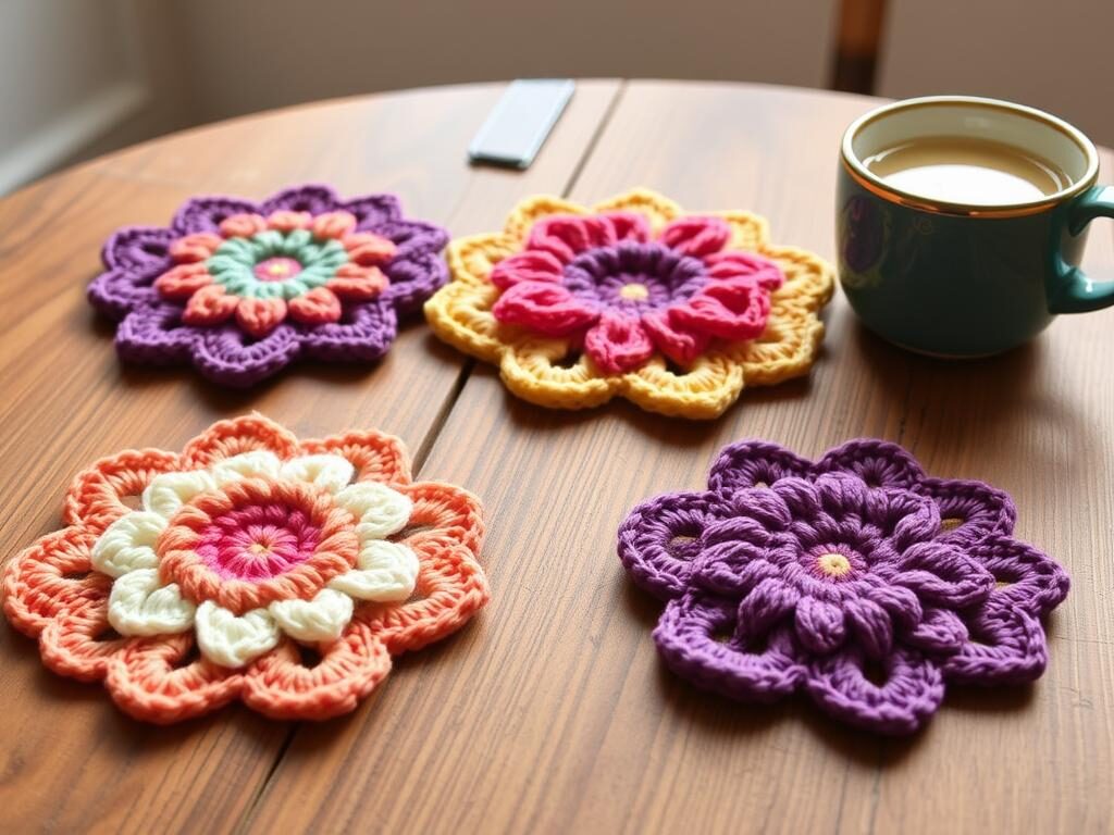 crochet flower coasters