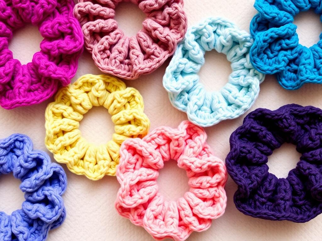 crochet scrunchies with different yarn