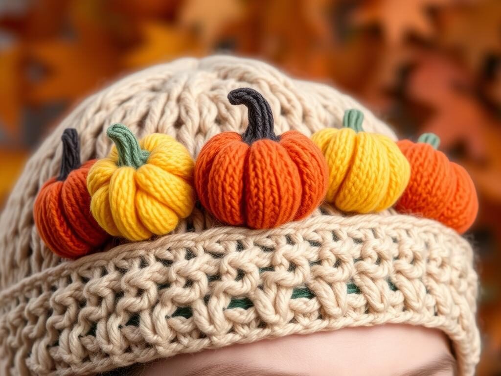 pumpkins in a row crochet hat